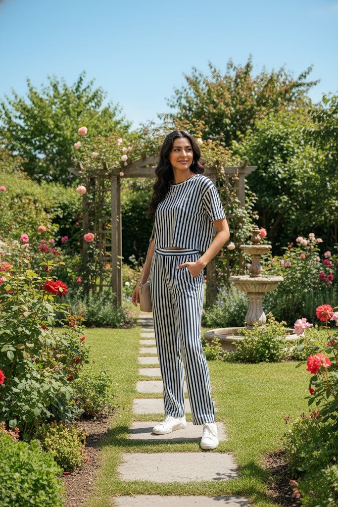 Black & White Striped Two-Piece Set