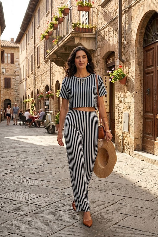 Black & White Striped Two-Piece Set