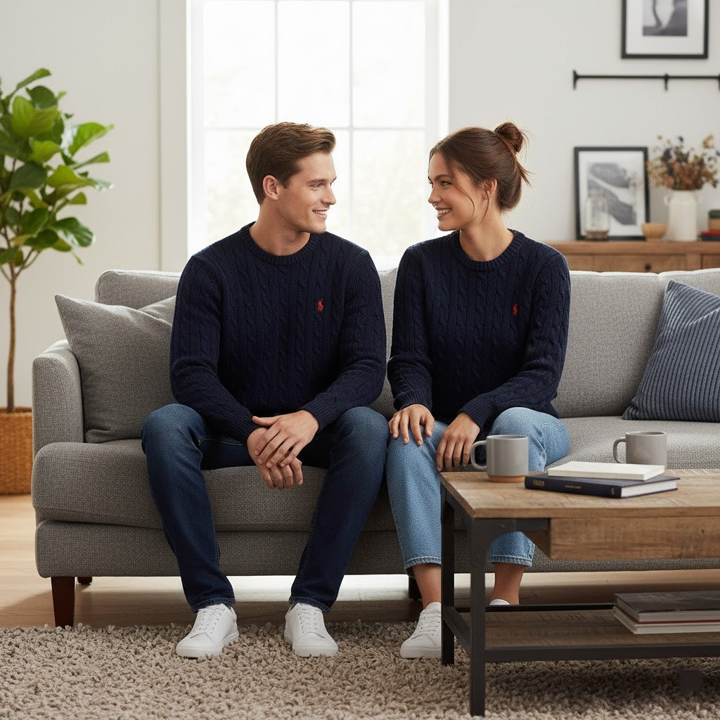 Unisex Off-White & Navy Polo Sweater