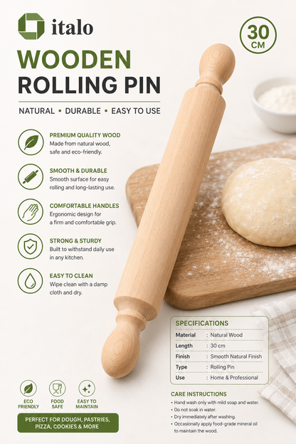 Premium Wooden Rolling Pin – 30 cm
