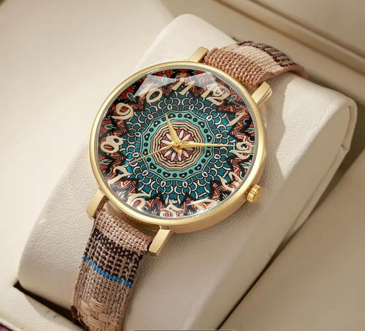 Boho Mandala Art Watch with Woven Strap
